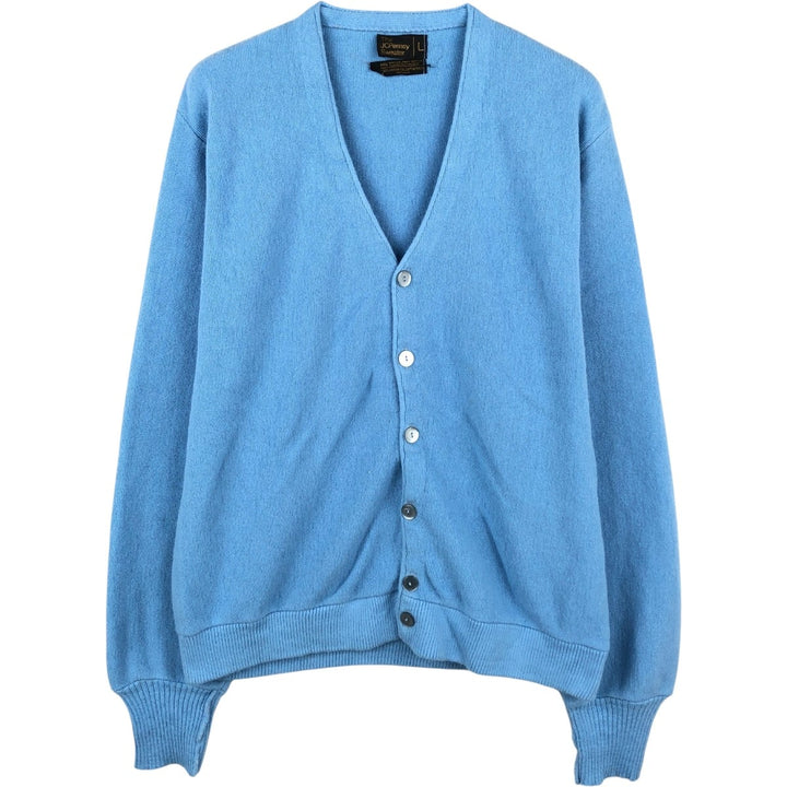 70s-80'S JCPenney Acrylic Knit Cardigan, Men's Size L (approx.), Vintage acrylic Blue type light blue Vintage Second Hand