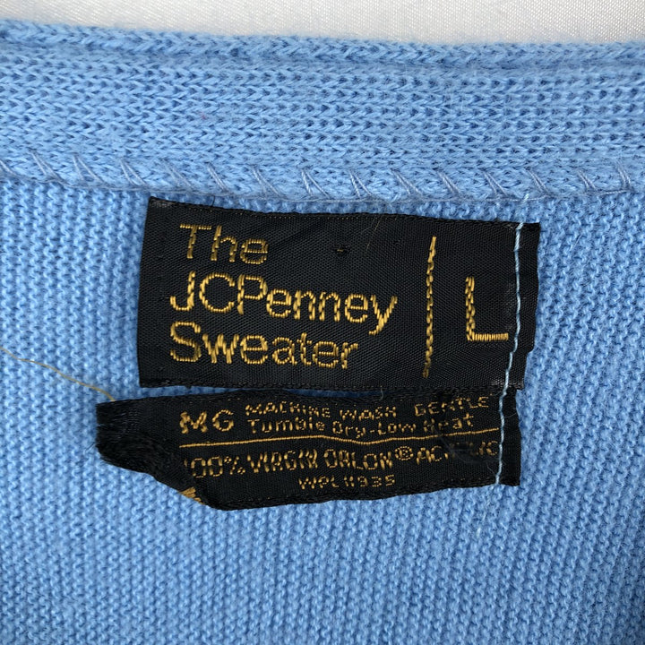 70s-80'S JCPenney Acrylic Knit Cardigan, Men's Size L (approx.), Vintage acrylic Blue type light blue Vintage Second Hand