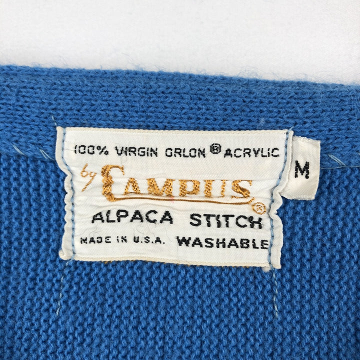 70'S CAMPUS Acrylic Knit Cardigan, Made in USA, Men's Size M (approx.), Vintage acrylic Blue type light blue Vintage Second Hand
