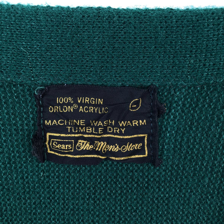 70s-80'S Sears The Men's Store acrylic knit cardigan, men's size L equivalent, vintage. Oron Acrylic green type Vintage Second Hand