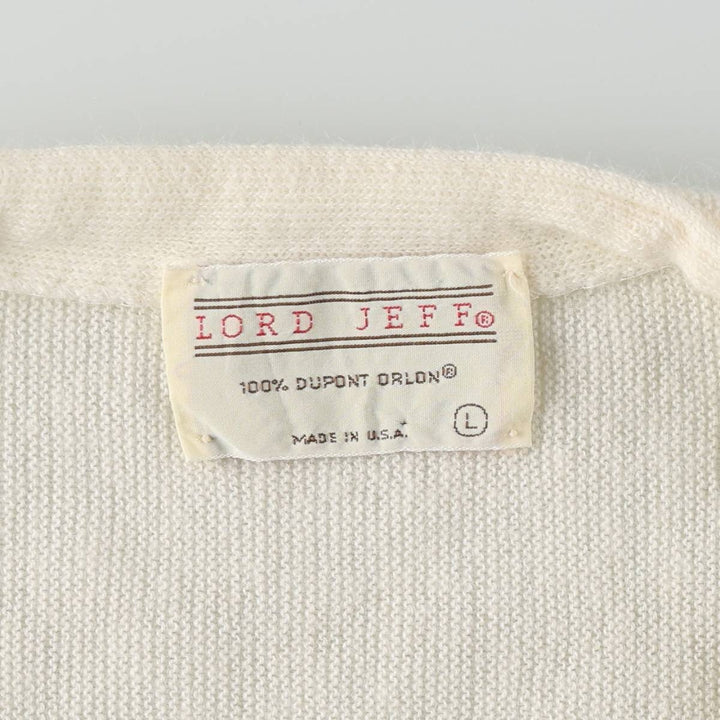 Vintage 1980'S Lord Jeff acrylic knit cardigan, made in the USA, size L, men's Oron Acrylic unbleached Vintage Second Hand