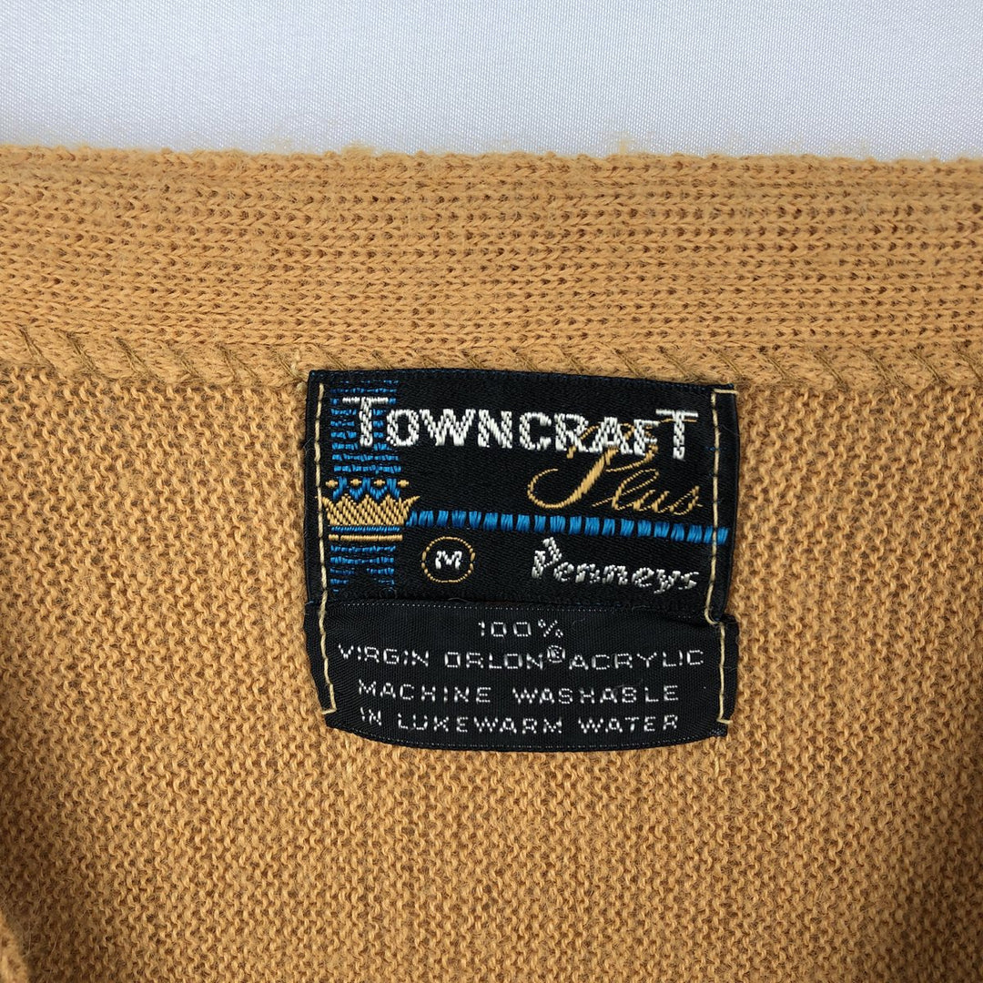 1960s-1970'S Town Craft Penny's Acrylic Knit Cardigan, Made in USA, Men's Size M (approx.), Vintage Oron Acrylic ocher yellow type Vintage Second Hand