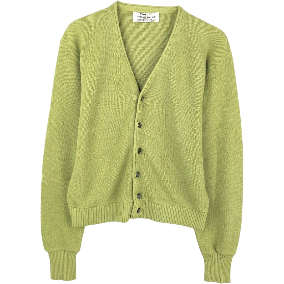 ROBERT BRUCE Acrylic Knit Cardigan, Made in USA, Men's Size M (approx.) Oron Acrylic green type yellow green Vintage Second Hand