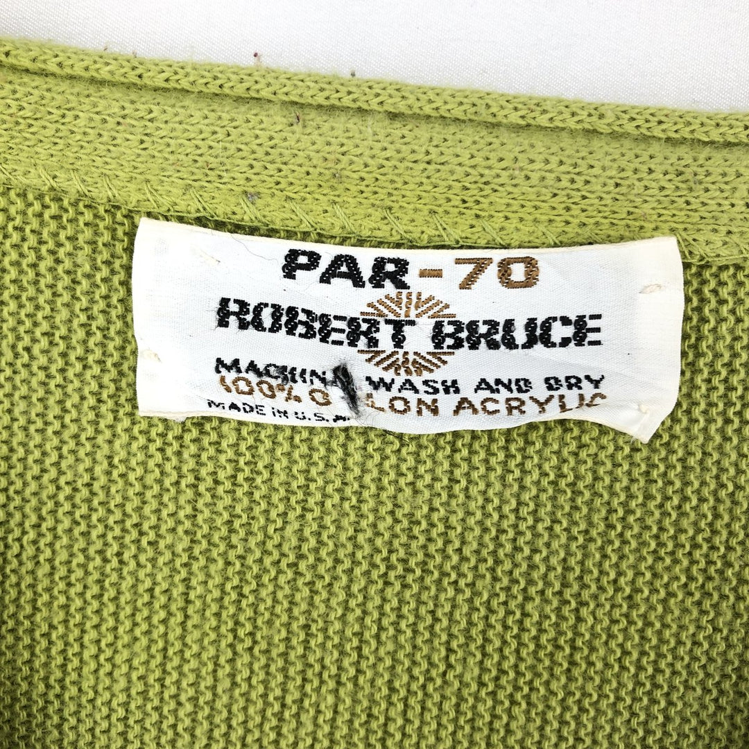 ROBERT BRUCE Acrylic Knit Cardigan, Made in USA, Men's Size M (approx.) Oron Acrylic green type yellow green Vintage Second Hand
