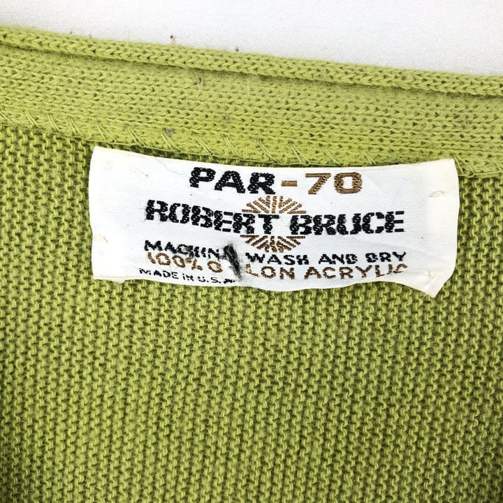 ROBERT BRUCE Acrylic Knit Cardigan, Made in USA, Men's Size M (approx.) Oron Acrylic green type yellow green Vintage Second Hand