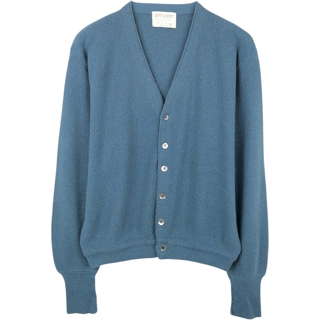 1970'S JEFFLINKS Acrylic Knit Cardigan, Made in USA, Men's Size L (approx.), Vintage Oron Acrylic blue type Vintage Second Hand