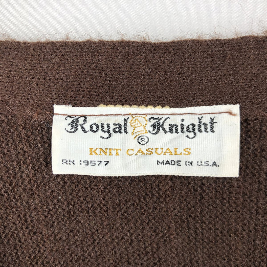 Royal Knight Acrylic Knit Cardigan, Made in USA, Men's Size M unclear brown type Vintage Second Hand