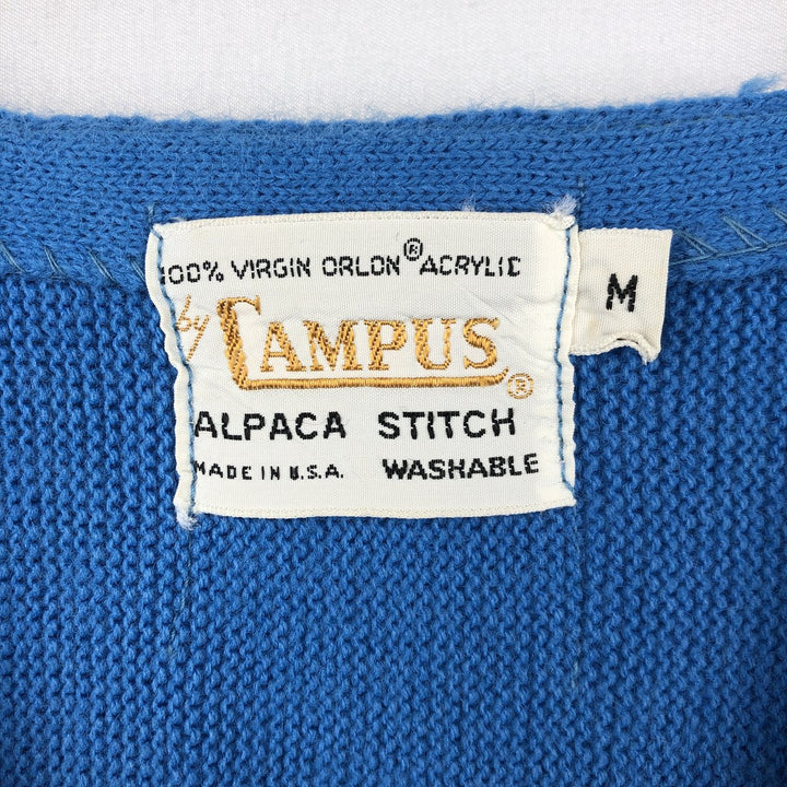 Campus Acrylic Knit Cardigan, Made in USA, Men's Size M Oron Acrylic blue type Vintage Second Hand