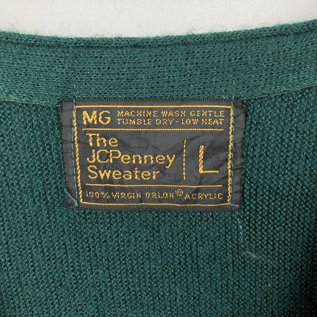 The JCPenney Sweater Acrylic Knit Cardigan, Men's Size L (approx.) Oron Acrylic Green type dark green Vintage Second Hand