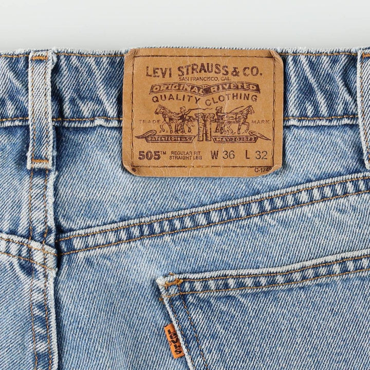 1990'S Levi's 505 Regular Fit Straight Leg Orange Tab Tapered Denim Pants, Made in Chile, Men's W35 (approx.) cotton blue type Vintage Second Hand