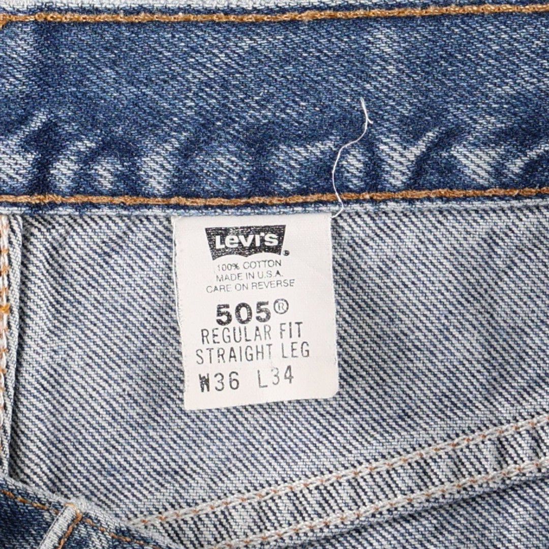 00'S Levi's 505 REGULAR FIT STRAIGHT LEG tapered denim pants made in USA, men's size w34 cotton blue type Vintage Second Hand