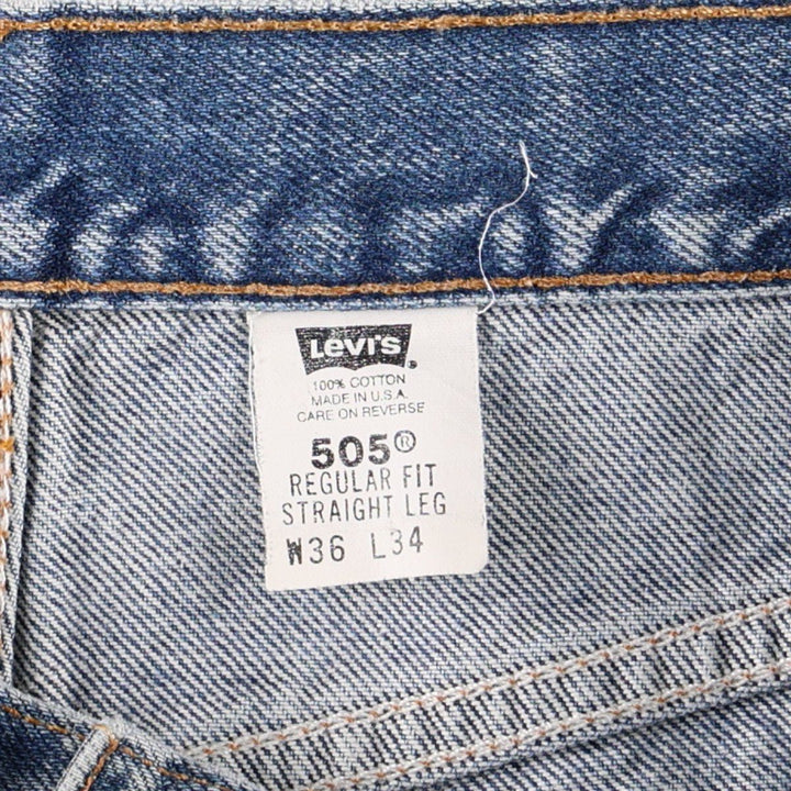 00'S Levi's 505 REGULAR FIT STRAIGHT LEG tapered denim pants made in USA, men's size w34 cotton blue type Vintage Second Hand