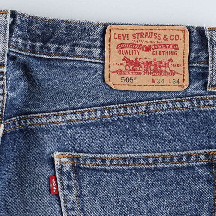 00'S Levi's 505 REGULAR FIT tapered denim pants for men, size w35 cotton blue type Vintage Second Hand