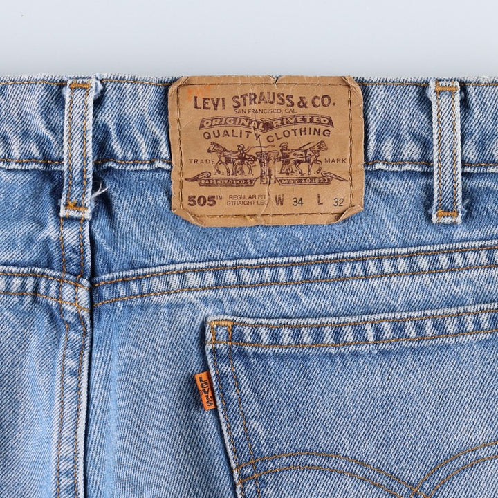 1990'S Levi's 505 Regular Fit Straight Leg Orange Tab Tapered Denim Pants, Men's Size W33 (approx.) cotton blue type Vintage Second Hand