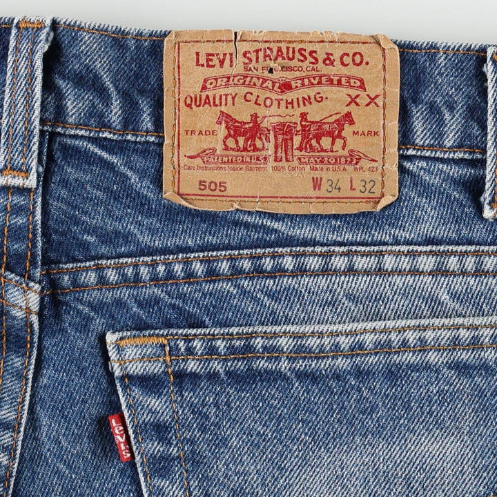 90'S Levi's 505-0216 Tapered Denim Pants, Made in USA, Men's, Size W33, Vintage cotton blue type Vintage Second Hand