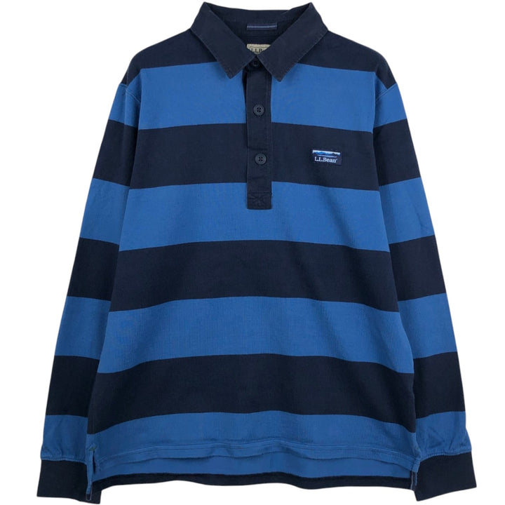 LLBean Striped Pattern Long-Sleeve Rugby Shirt, Men's Size M (approx.) cotton Blue type light blue Vintage Second Hand