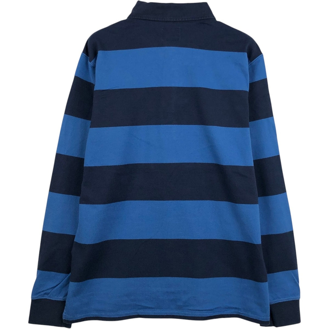 LLBean Striped Pattern Long-Sleeve Rugby Shirt, Men's Size M (approx.) cotton Blue type light blue Vintage Second Hand