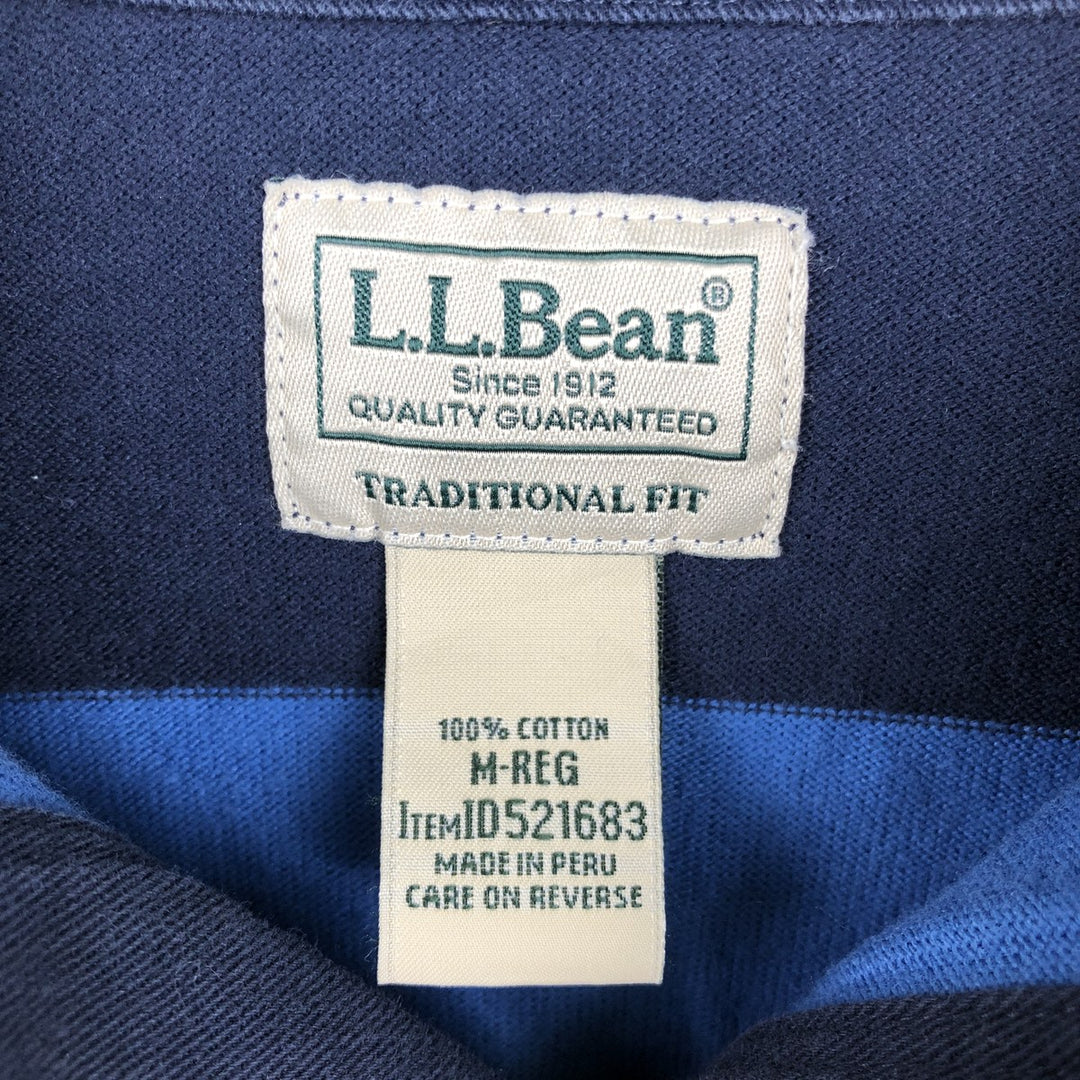 LLBean Striped Pattern Long-Sleeve Rugby Shirt, Men's Size M (approx.) cotton Blue type light blue Vintage Second Hand