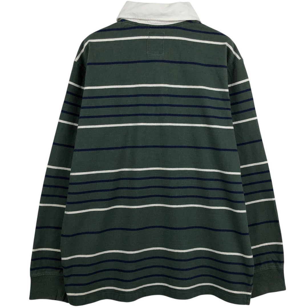 Lands' End Border Pattern Multi-Border Long-Sleeve Rugby Shirt, Men's Size XL (approx.) cotton green type Vintage Second Hand