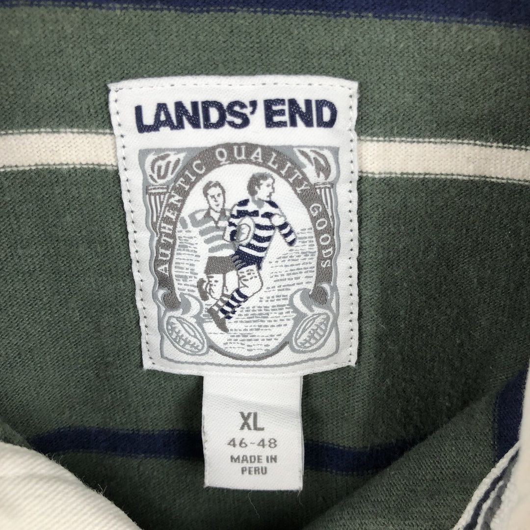 Lands' End Border Pattern Multi-Border Long-Sleeve Rugby Shirt, Men's Size XL (approx.) cotton green type Vintage Second Hand
