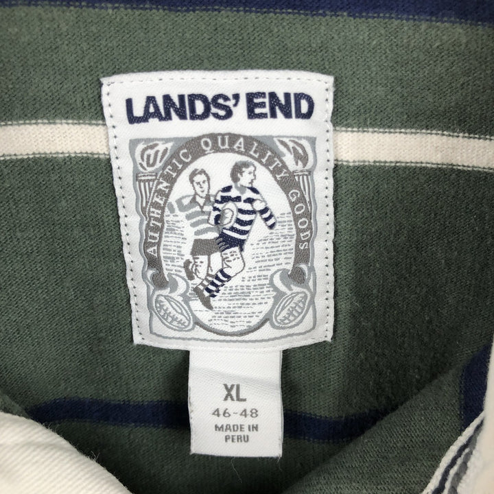 Lands' End Border Pattern Multi-Border Long-Sleeve Rugby Shirt, Men's Size XL (approx.) cotton green type Vintage Second Hand