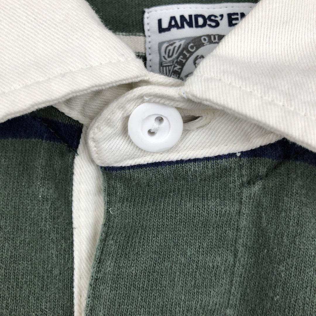 Lands' End Border Pattern Multi-Border Long-Sleeve Rugby Shirt, Men's Size XL (approx.) cotton green type Vintage Second Hand