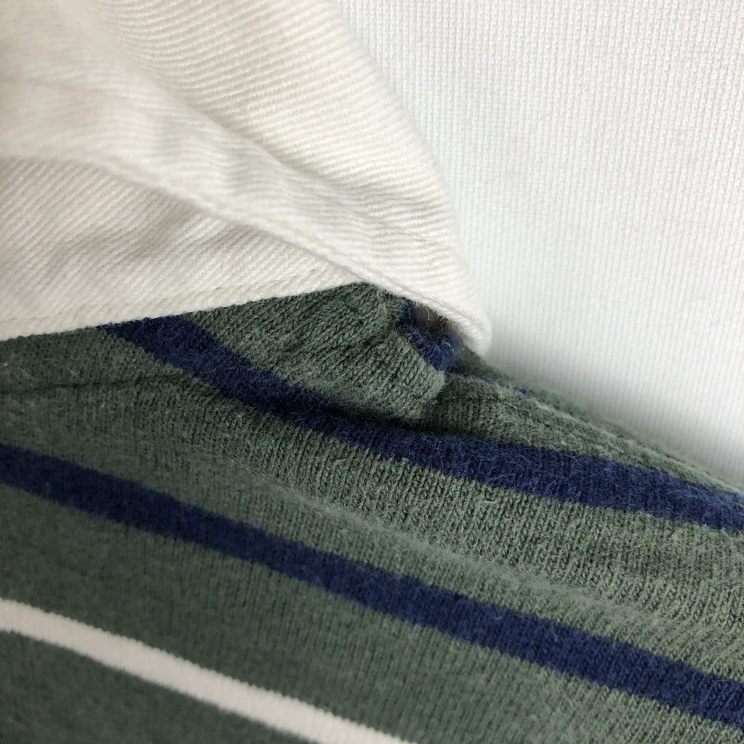 Lands' End Border Pattern Multi-Border Long-Sleeve Rugby Shirt, Men's Size XL (approx.) cotton green type Vintage Second Hand