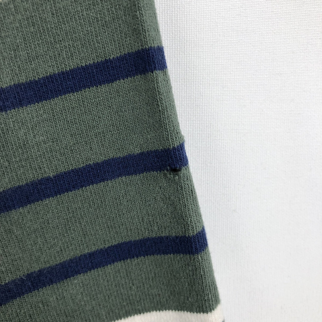 Lands' End Border Pattern Multi-Border Long-Sleeve Rugby Shirt, Men's Size XL (approx.) cotton green type Vintage Second Hand