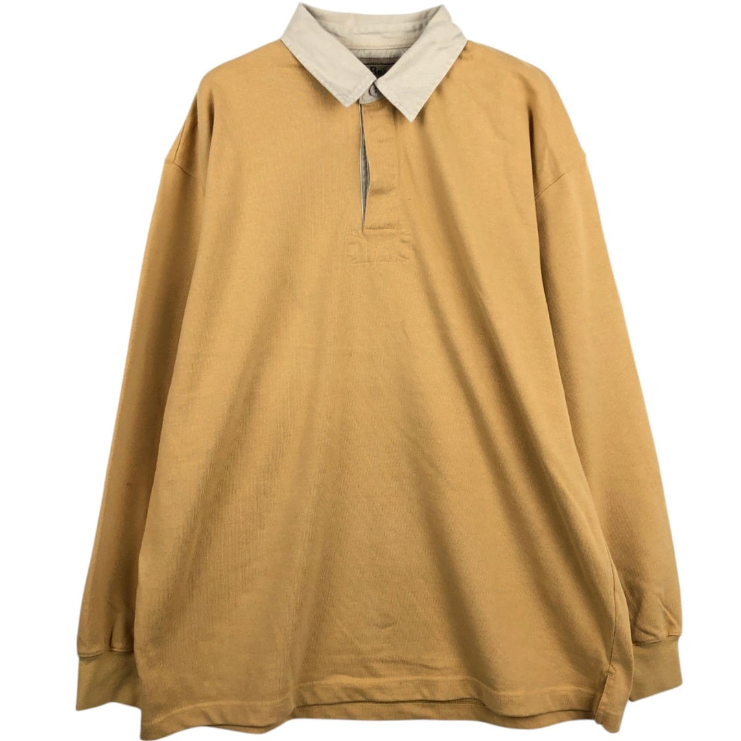 90'S LLBean Long-Sleeve Rugby Shirt, Men's Size L (Equivalent), Vintage cotton Beige type Vintage Second Hand