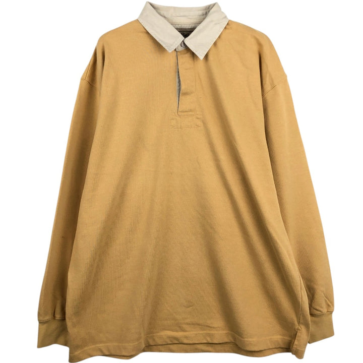 90'S LLBean Long-Sleeve Rugby Shirt, Men's Size L (Equivalent), Vintage cotton Beige type Vintage Second Hand