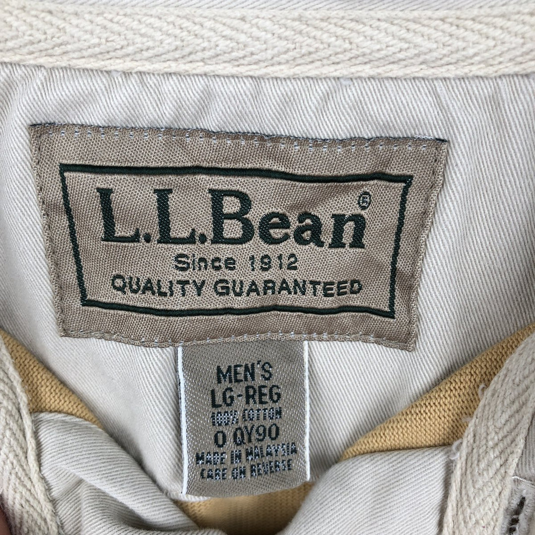 90'S LLBean Long-Sleeve Rugby Shirt, Men's Size L (Equivalent), Vintage cotton Beige type Vintage Second Hand