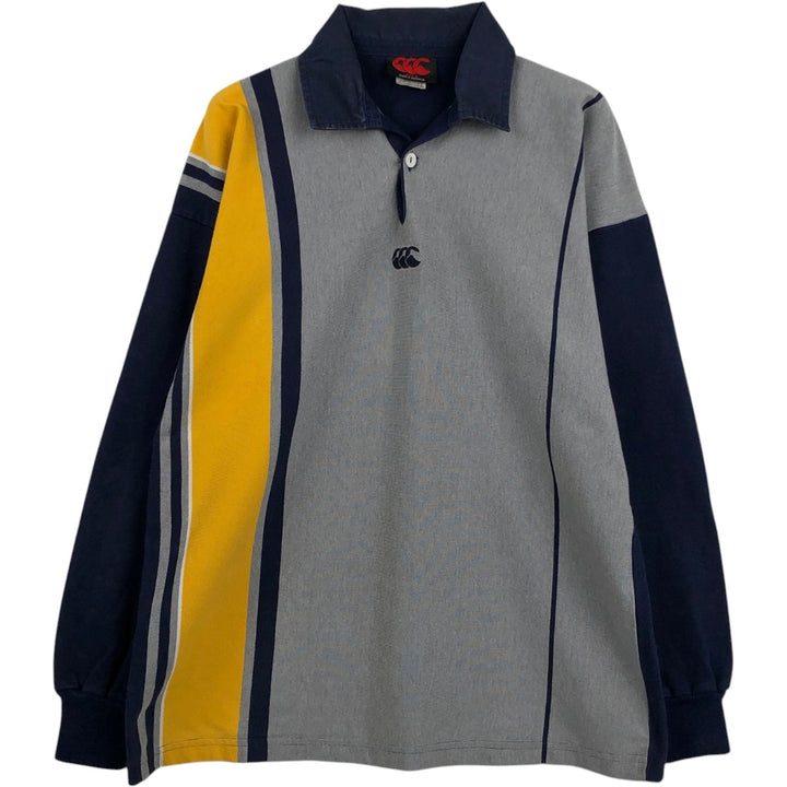 CANTERBURY OF NEW ZEALAND Long-Sleeve Rugby Shirt, Men's Size M (approx.) cotton navy blue type Vintage Second Hand