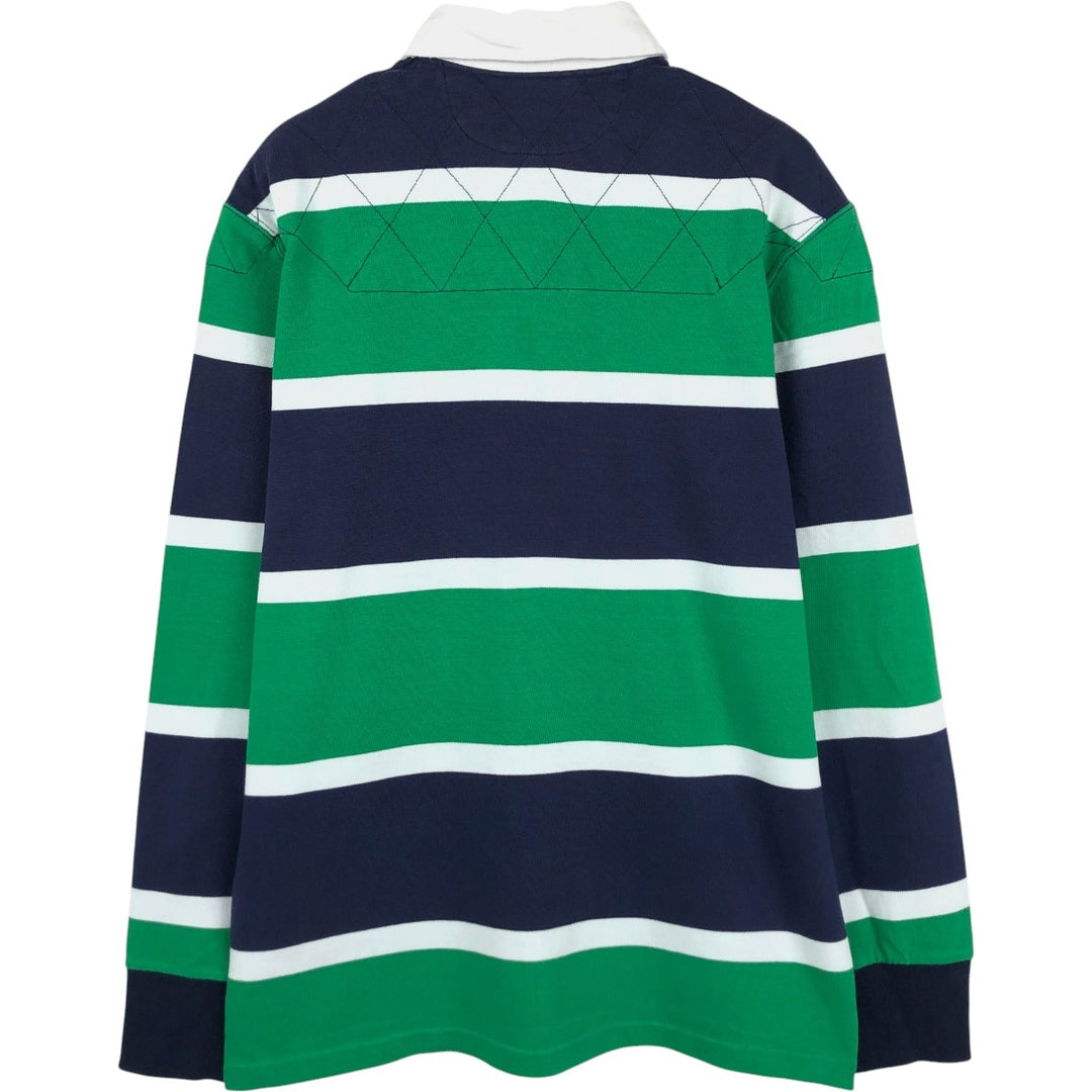 Ralph Lauren POLO by Ralph Lauren CUSTOM FIT Border Pattern Multi-stripe Long-Sleeve Rugby Shirt, Men's Size M (approx.) cotton green type Vintage Second Hand