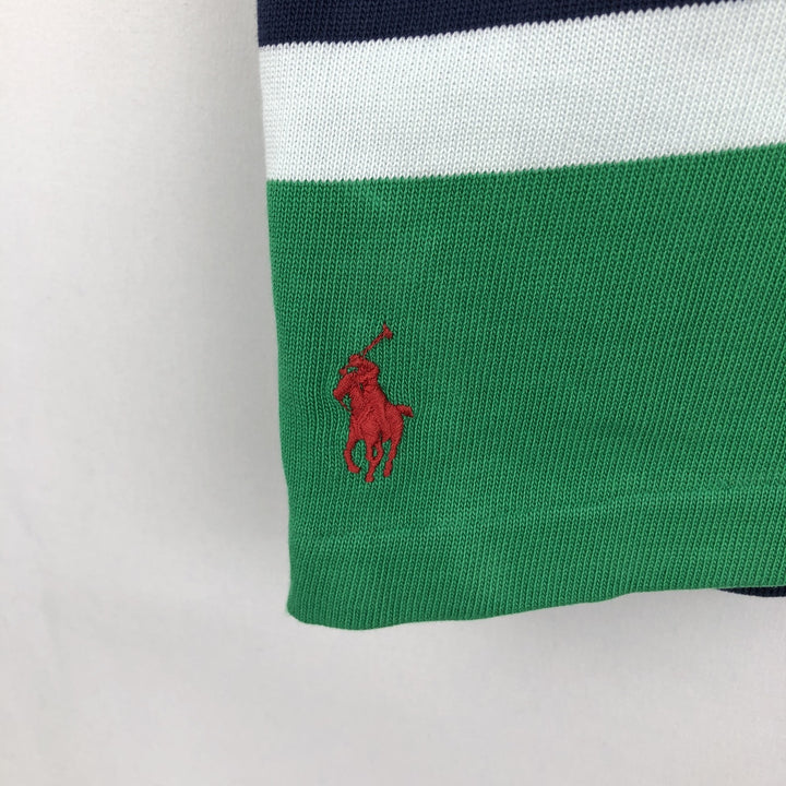 Ralph Lauren POLO by Ralph Lauren CUSTOM FIT Border Pattern Multi-stripe Long-Sleeve Rugby Shirt, Men's Size M (approx.) cotton green type Vintage Second Hand