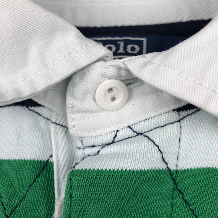 Ralph Lauren POLO by Ralph Lauren CUSTOM FIT Border Pattern Multi-stripe Long-Sleeve Rugby Shirt, Men's Size M (approx.) cotton green type Vintage Second Hand