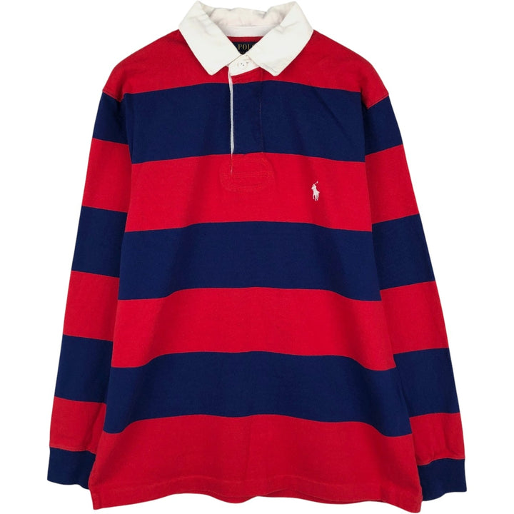 Ralph Lauren POLO RALPH LAUREN CLASSIC FIT Striped Pattern Long-Sleeve Rugby Shirt, Men's Size M (approx.) cotton red type Vintage Second Hand