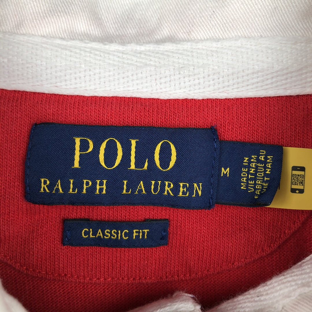 Ralph Lauren POLO RALPH LAUREN CLASSIC FIT Striped Pattern Long-Sleeve Rugby Shirt, Men's Size M (approx.) cotton red type Vintage Second Hand