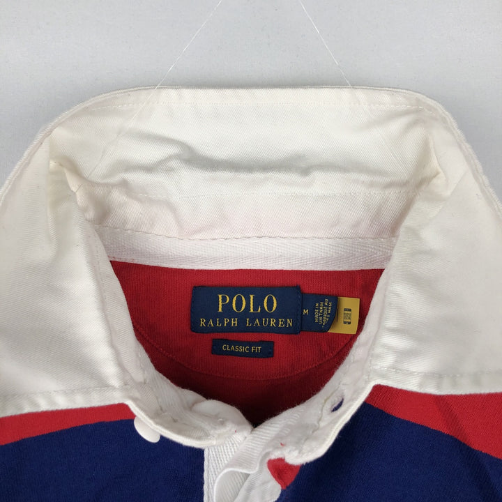 Ralph Lauren POLO RALPH LAUREN CLASSIC FIT Striped Pattern Long-Sleeve Rugby Shirt, Men's Size M (approx.) cotton red type Vintage Second Hand