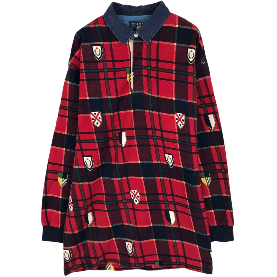 Ralph Lauren CHAPS Check Pattern Long-Sleeve Rugby Shirt, Men's Size XL (approx.) cotton red type Vintage Second Hand