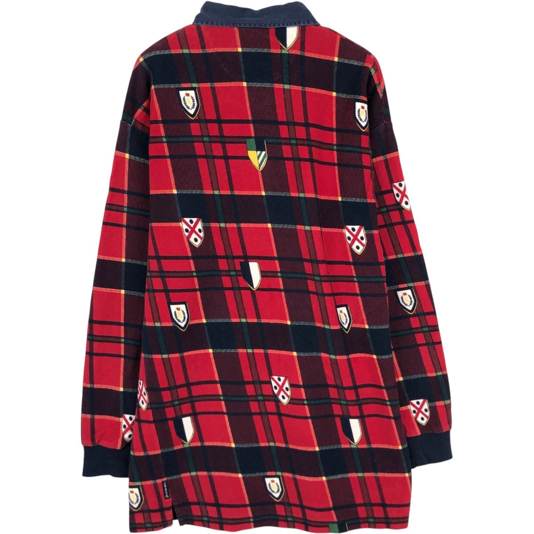 Ralph Lauren CHAPS Check Pattern Long-Sleeve Rugby Shirt, Men's Size XL (approx.) cotton red type Vintage Second Hand