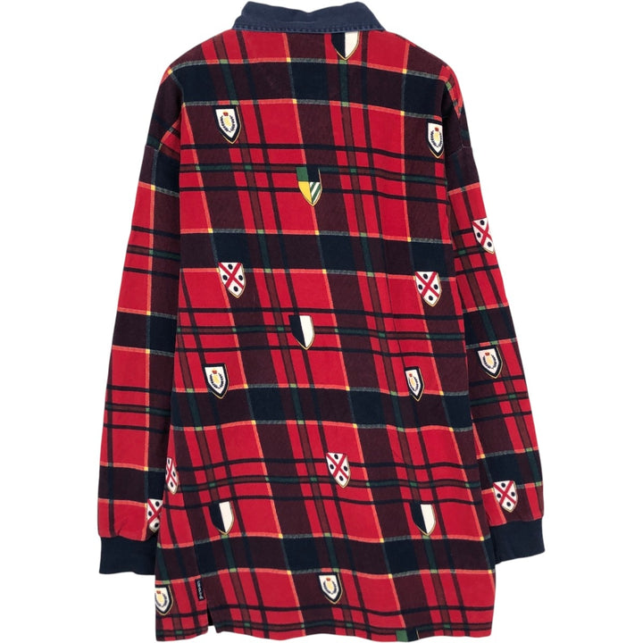 Ralph Lauren CHAPS Check Pattern Long-Sleeve Rugby Shirt, Men's Size XL (approx.) cotton red type Vintage Second Hand
