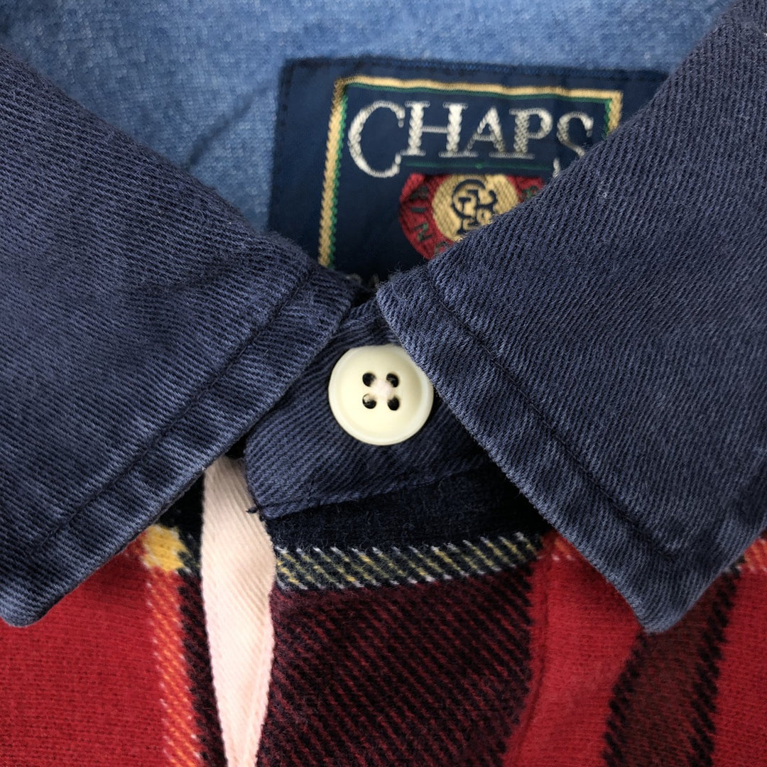 Ralph Lauren CHAPS Check Pattern Long-Sleeve Rugby Shirt, Men's Size XL (approx.) cotton red type Vintage Second Hand
