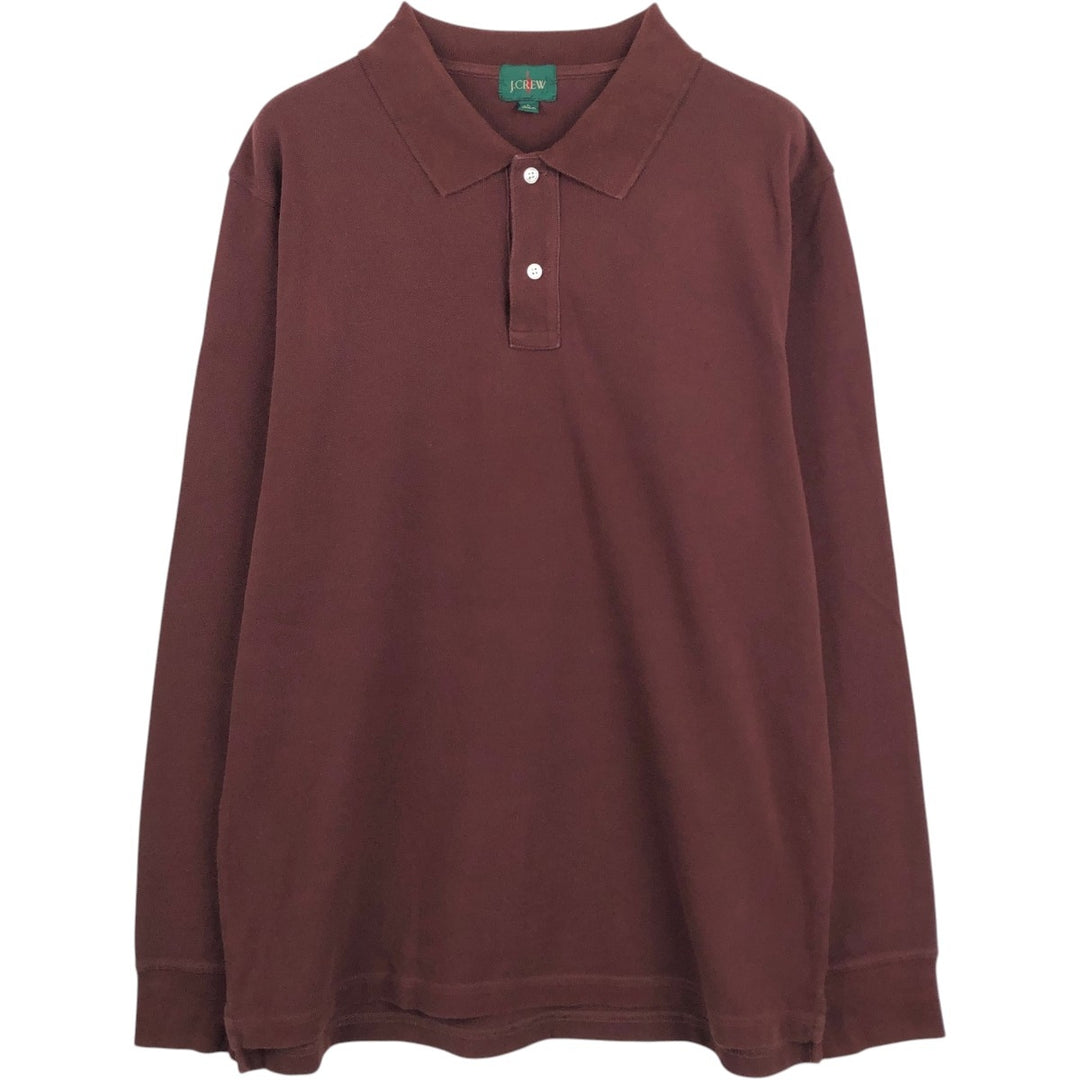 90'S J.Crew Long-Sleeve Polo Shirt, Men's Size L (Equivalent), Vintage cotton brown type Vintage Second Hand