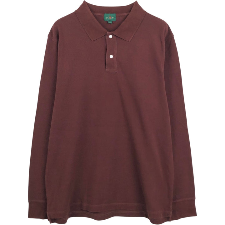 90'S J.Crew Long-Sleeve Polo Shirt, Men's Size L (Equivalent), Vintage cotton brown type Vintage Second Hand