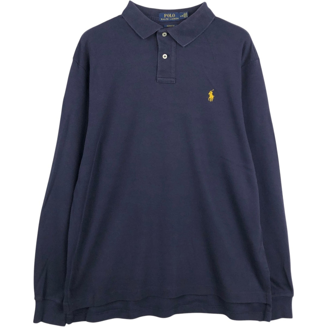 Ralph Lauren POLO RALPH LAUREN CUSTOM FIT long sleeve polo shirt men's size L cotton navy blue type Vintage Second Hand