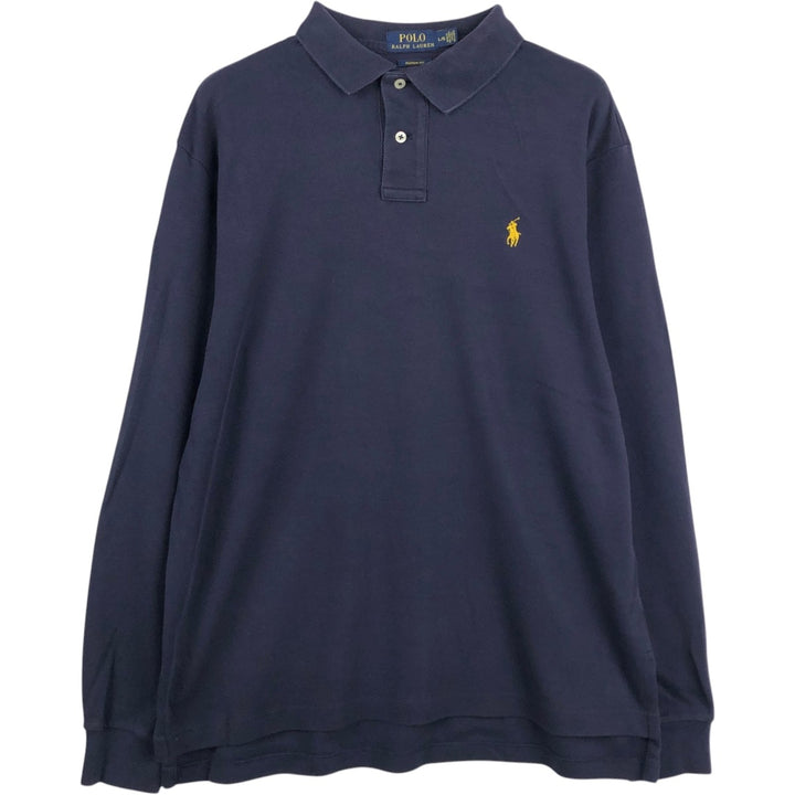 Ralph Lauren POLO RALPH LAUREN CUSTOM FIT long sleeve polo shirt men's size L cotton navy blue type Vintage Second Hand