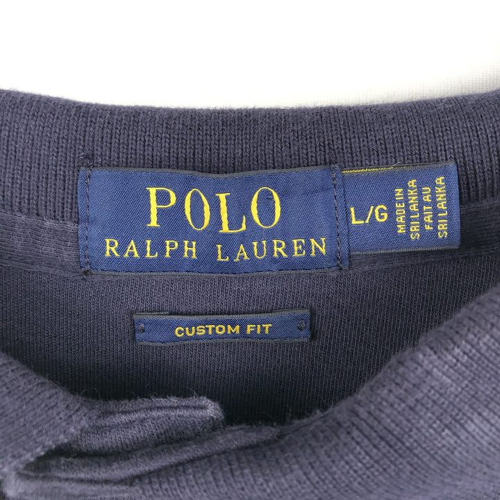 Ralph Lauren POLO RALPH LAUREN CUSTOM FIT long sleeve polo shirt men's size L cotton navy blue type Vintage Second Hand