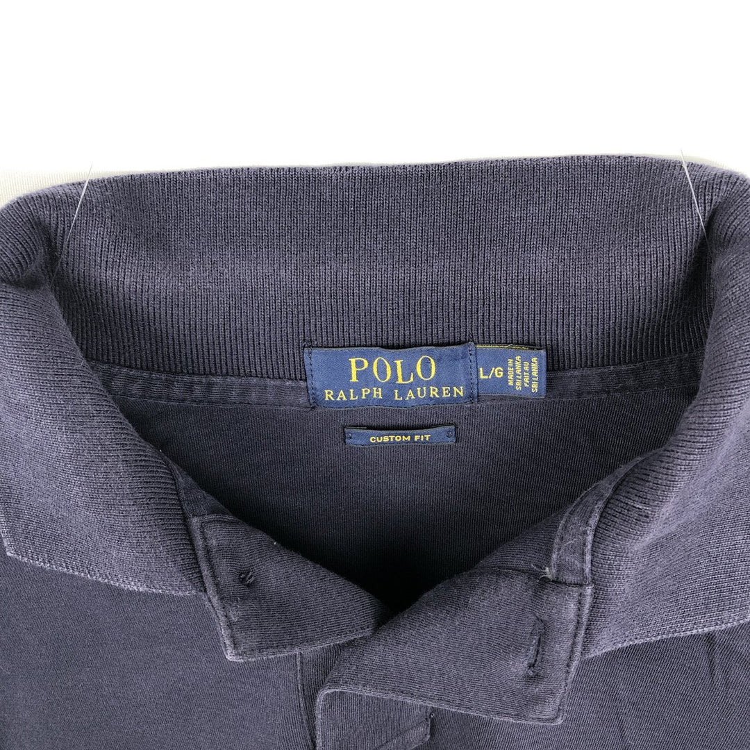 Ralph Lauren POLO RALPH LAUREN CUSTOM FIT long sleeve polo shirt men's size L cotton navy blue type Vintage Second Hand