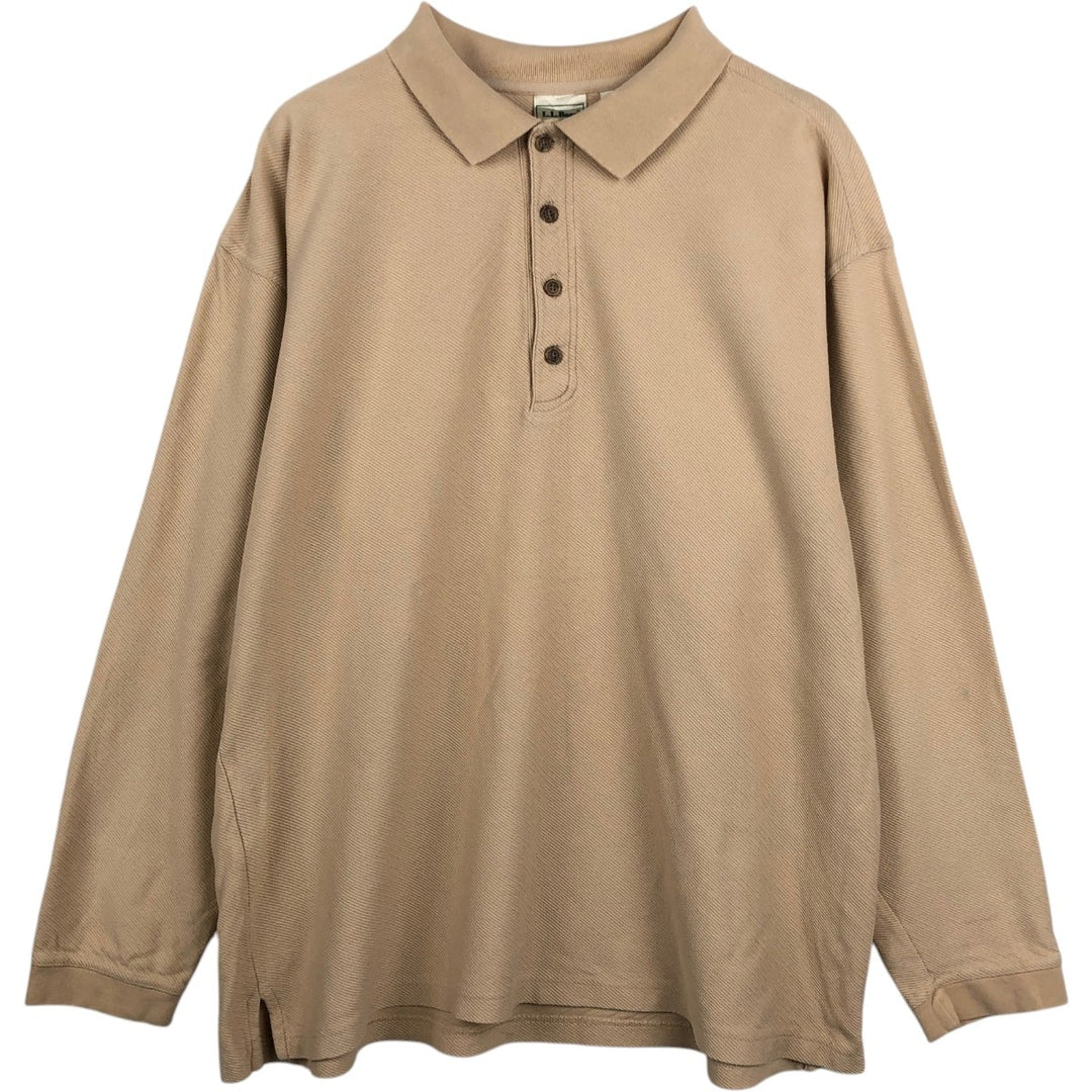 LLBean Men's Long Sleeve Polo Shirt (Size XL) cotton Beige type Vintage Second Hand