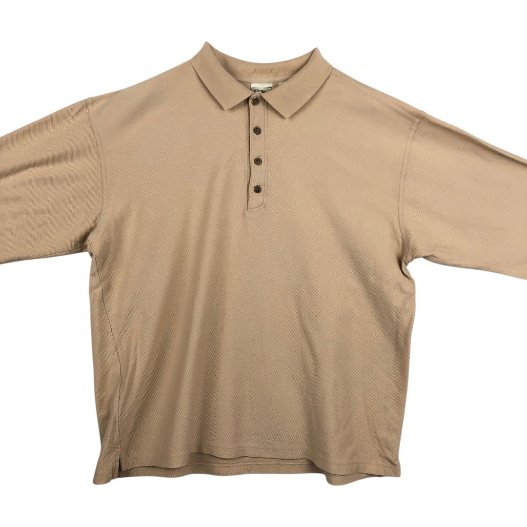 LLBean Men's Long Sleeve Polo Shirt (Size XL) cotton Beige type Vintage Second Hand
